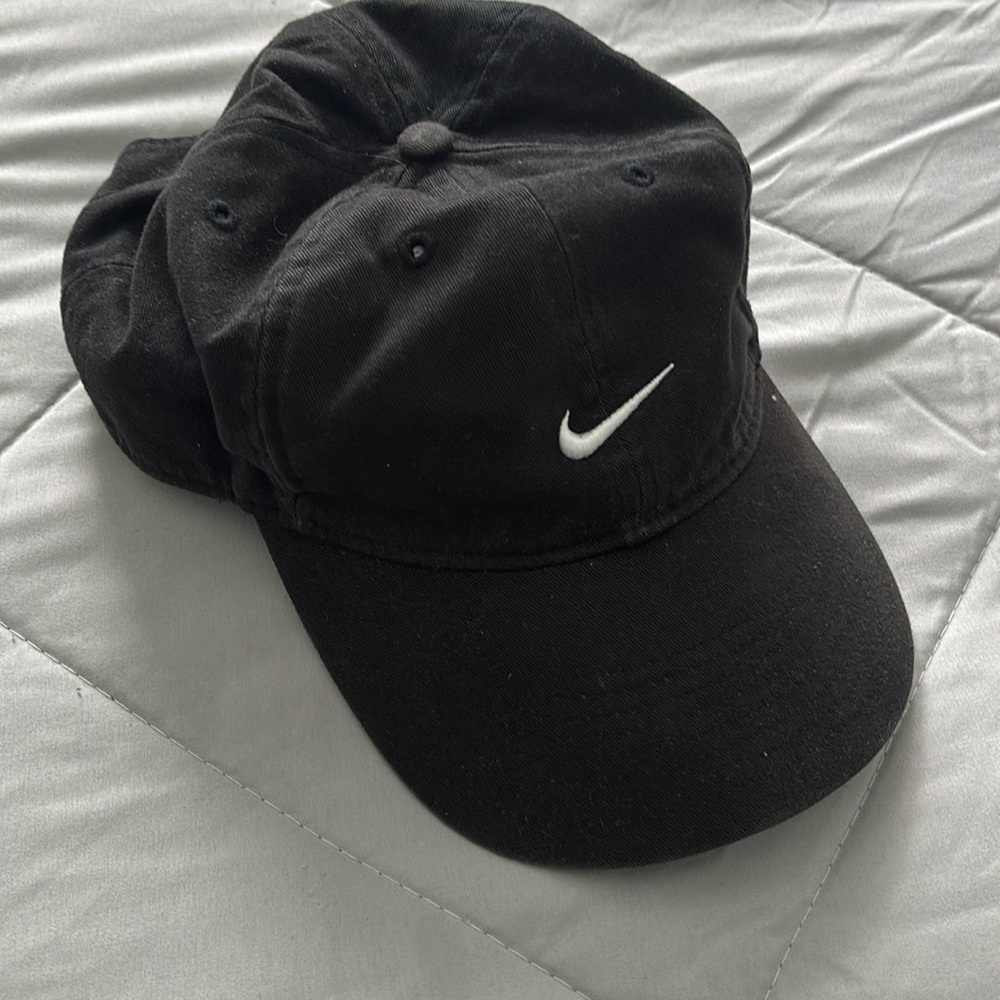 Black Nike golf hat, suede look buckle  back adjustable